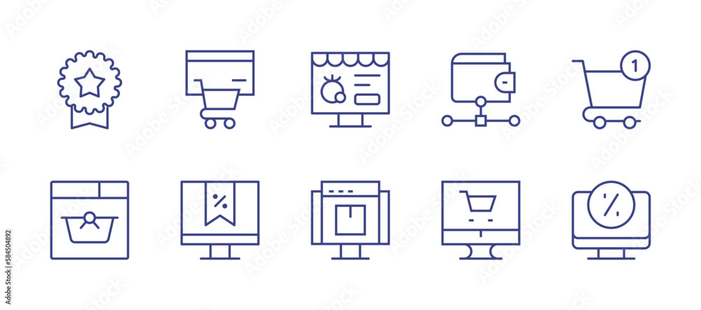 E-commerce line icon set. Editable stroke. Vector illustration. Containing online shopping, ecommerce, cart, basket, computer, webpage, online shop.