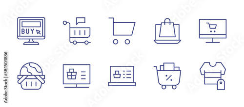 E-commerce line icon set. Editable stroke. Vector illustration. Containing purchase, ecommerce, shopping cart, cyber monday, online shopping, t shirt.