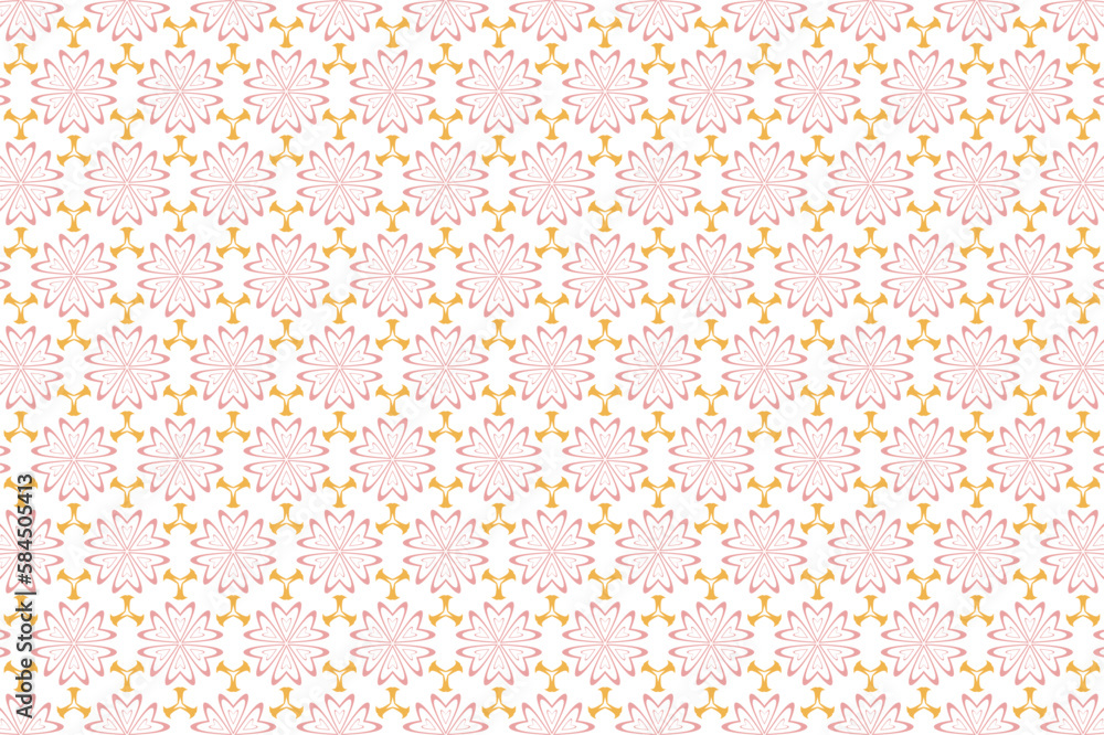 Geometric seamless pattern of pink and gold color ethnic motifs for wallpapers and background.