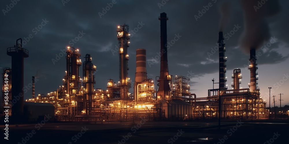 oil refinery with large scale smokestacks. factory smoke