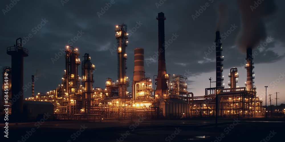 oil refinery with large scale smokestacks. factory smoke oil refinery with large scale smokestacks. factory smoke