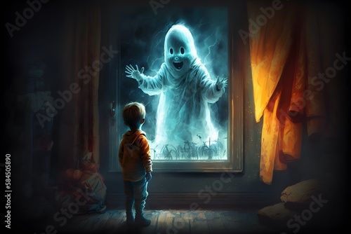 Tapety artystyczne child seeing ghost created using AI Generative Technology
