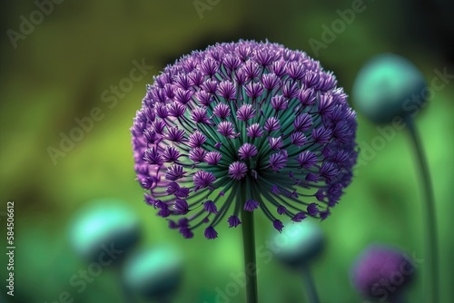 Close-up of violet allium pallasii Generative AI photo