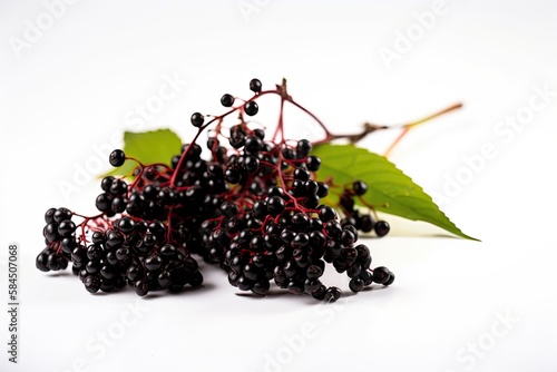 Closeup of Elderberries on a white background. Created by Generative AI technology.