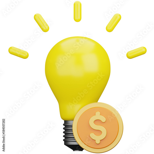 light bulb with money 3d illustration