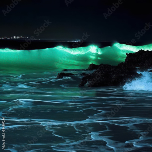 Wallpaper Mural Bioluminescent Waves, AI Torontodigital.ca