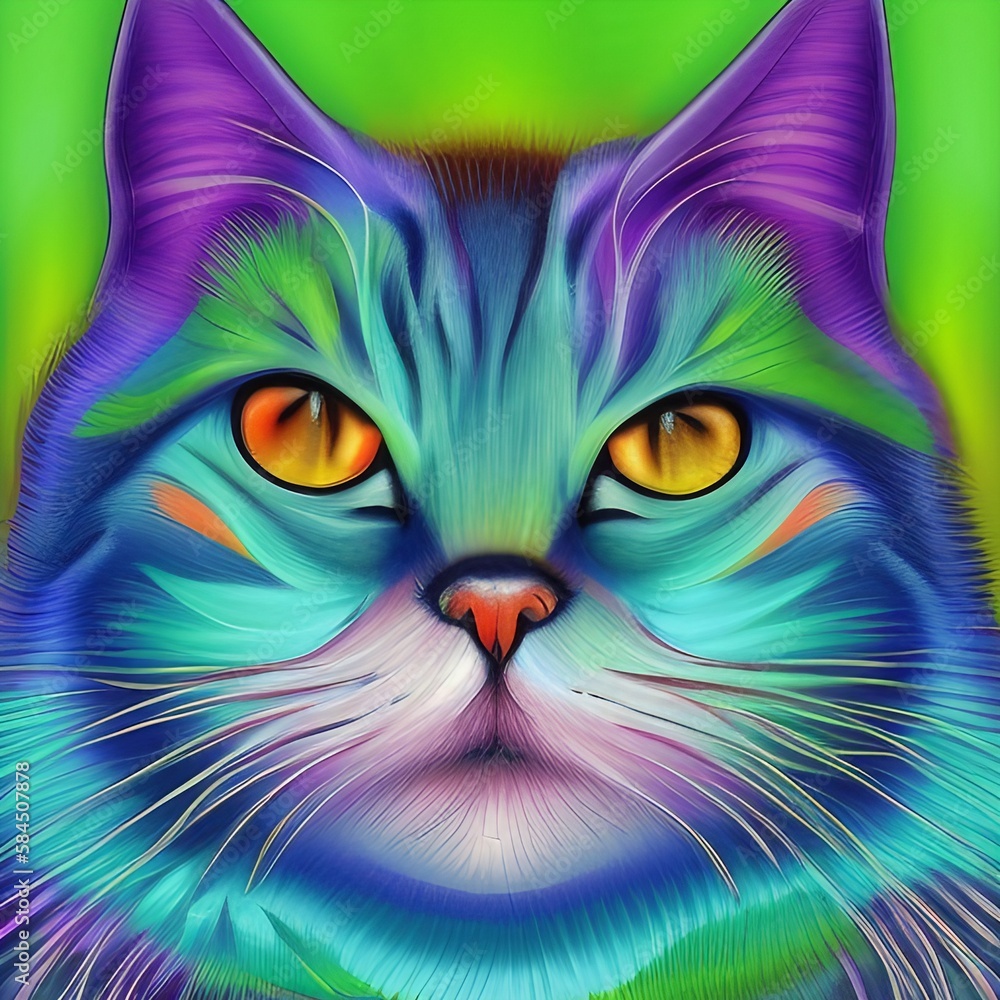 Feline Friends, Cat Party Rainbow Cat drawing, AI-Generated