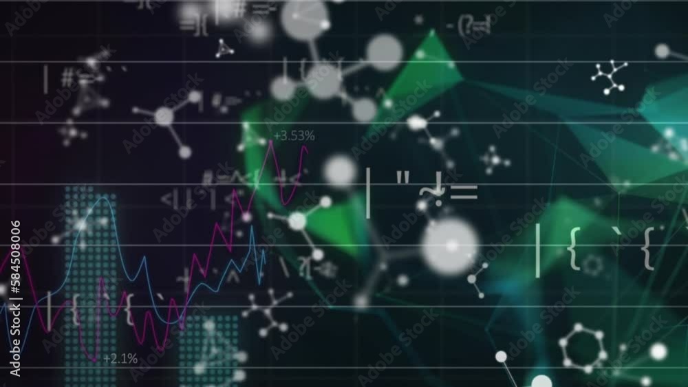 Animation of data processing and shapes over molecules on black background Animation of data processing and shapes over molecules on black background