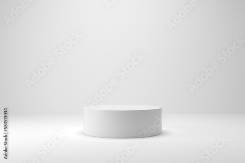 White 3d mockup scene with clear lighting on background. 3d cylinder pedestal podium with empty space for product or text display presentation. 3d render illustration.