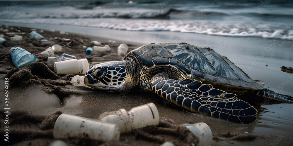 Sea turtle, plastic waste, Ocean pollution impact on ecosystem and ...