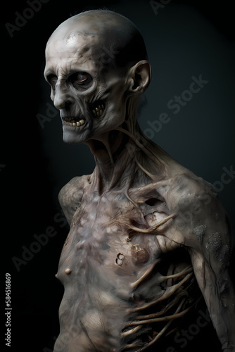 Half-rotten undead male portrait