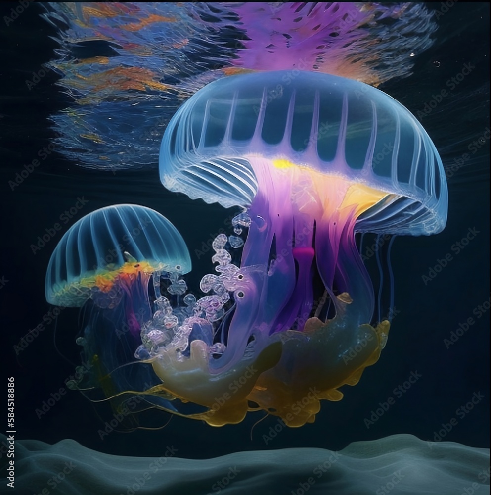 Colorful jelly fish in the water