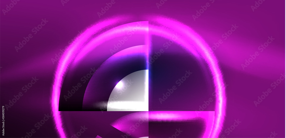 Neon round shapes, lines and triangle elements. Hi-tech design for wallpaper, banner, background, landing page, wall art, invitation, prints, posters Neon round shapes, lines and triangle elements. Hi-tech design for wallpaper, banner, background, landing page, wall art, invitation, prints, posters