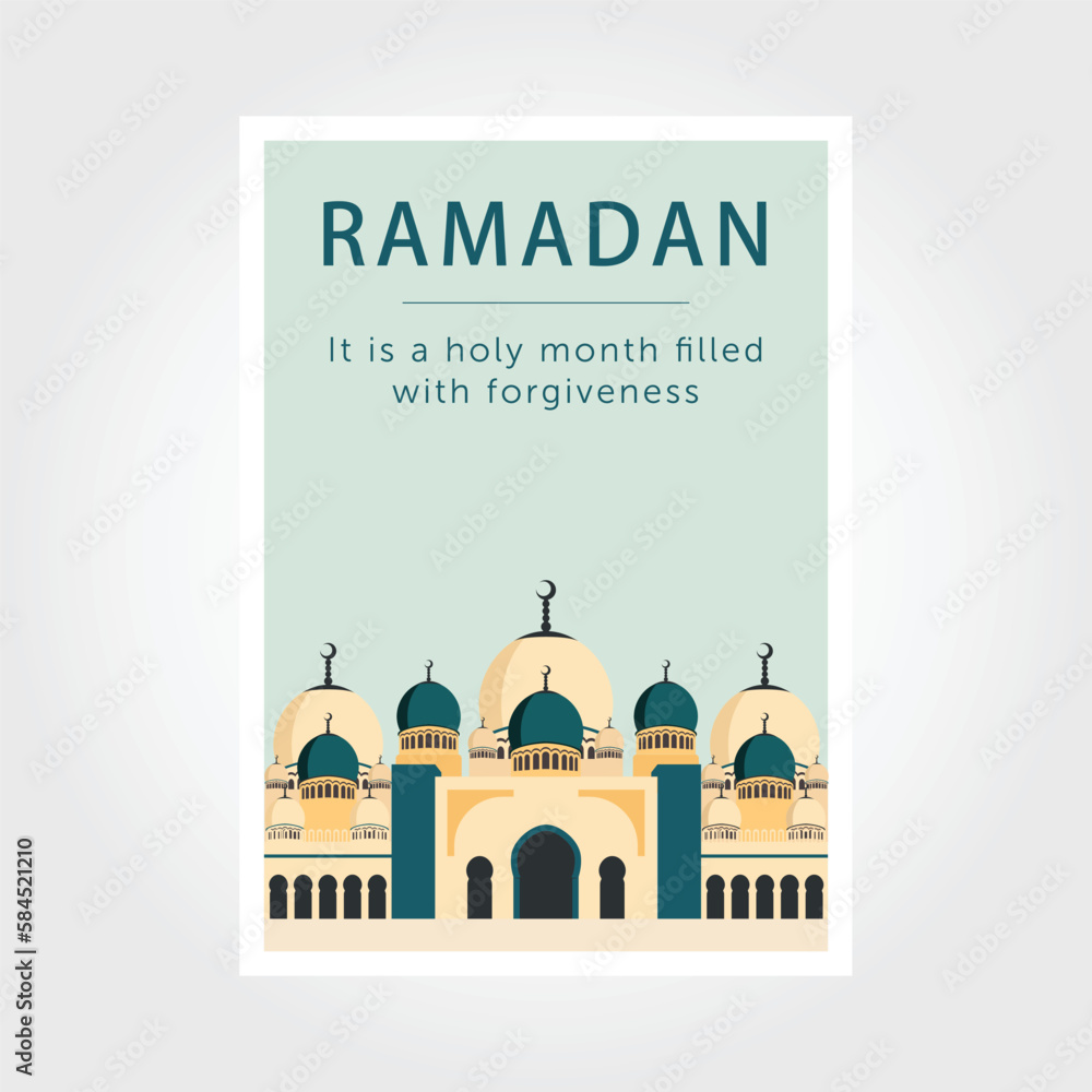 Ramadan Kareem poster design. Islamic greeting card template with ramadan for wallpaper design.