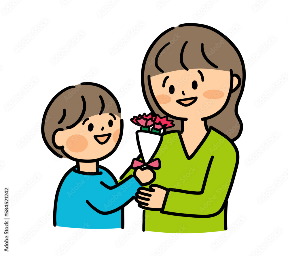 母の日にカーネーションを渡す男の子