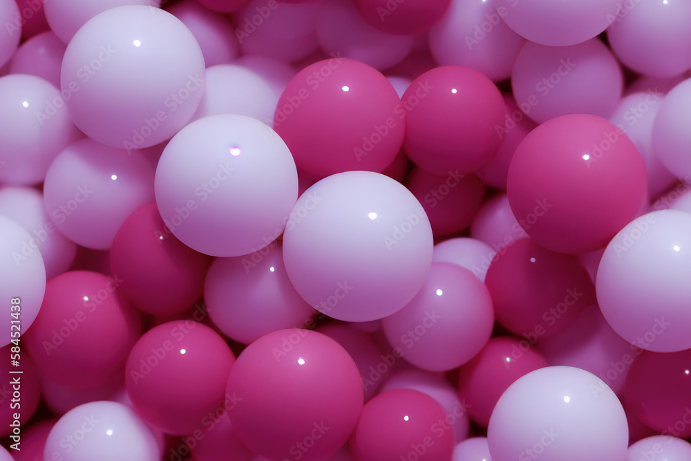 Seamless tile balls, plastic children's ballpit for a playground, party or baby shower background image. Round balloons in bubblegum pink. Generative AI. Seamless tile balls, plastic children's ballpit for a playground, party or baby shower background image. Round balloons in bubblegum pink. Generative AI.