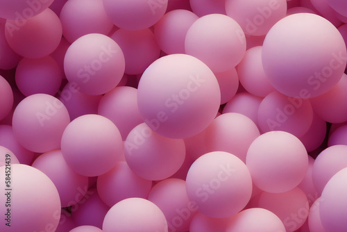 Seamless tile balls, plastic children's ballpit for a playground, party or baby shower background image. Round balloons in bubblegum pink. Generative AI. © Constantina