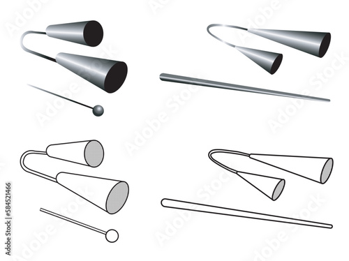 Set of metal agogo. It is composed of two iron bells connected together by the vertices used in the Capoeira sport. Vector illustration isolated on white background.