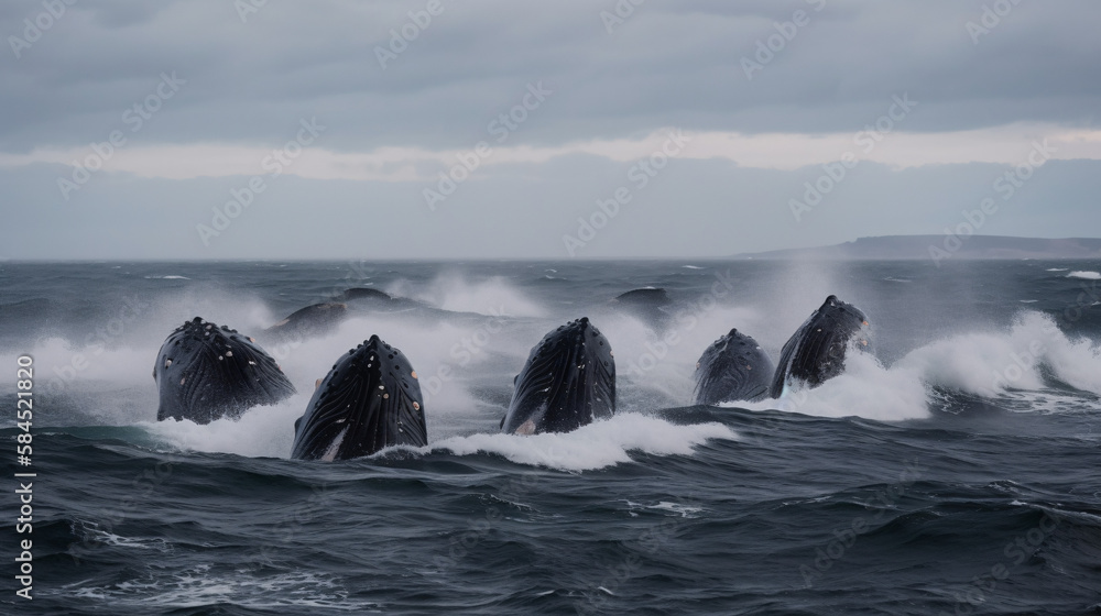 pod of whales breaching the surface of the ocean generative ai