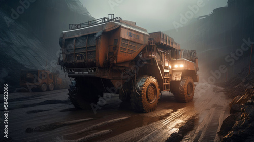 Giant futuristic modern dump truck working in a quarry. Generative AI