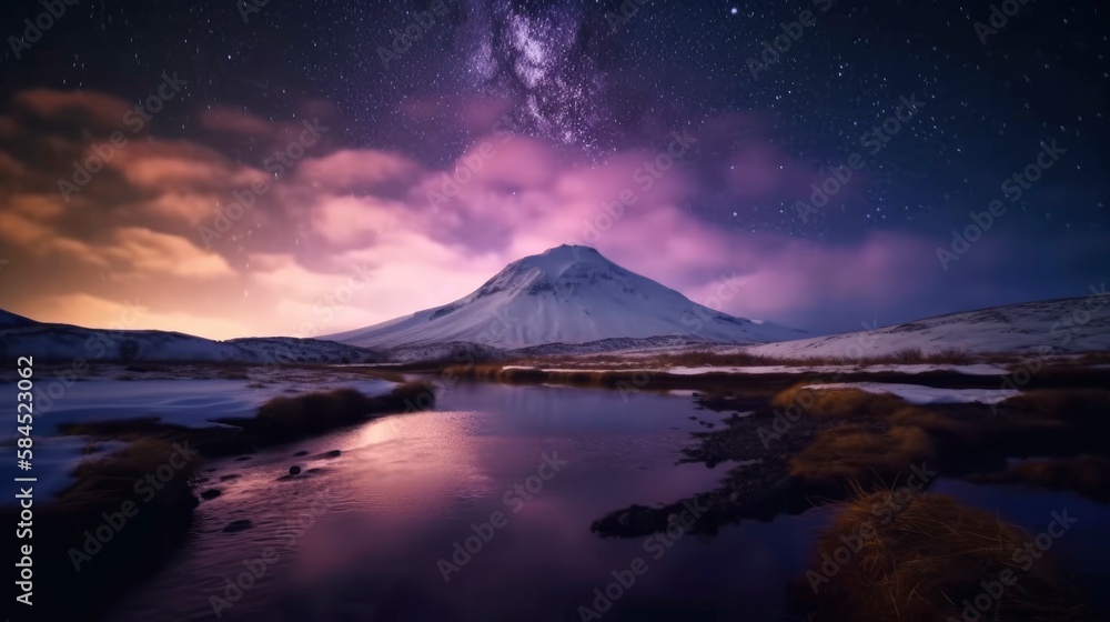 Stunning Long Exposure Night Photography of Milky Way and Lake at Mountain - Experience the Beauty of Universe with this Breathtaking Landscape Shot, generative ai Stunning Long Exposure Night Photography of Milky Way and Lake at Mountain - Experience the Beauty of Universe with this Breathtaking Landscape Shot, generative ai