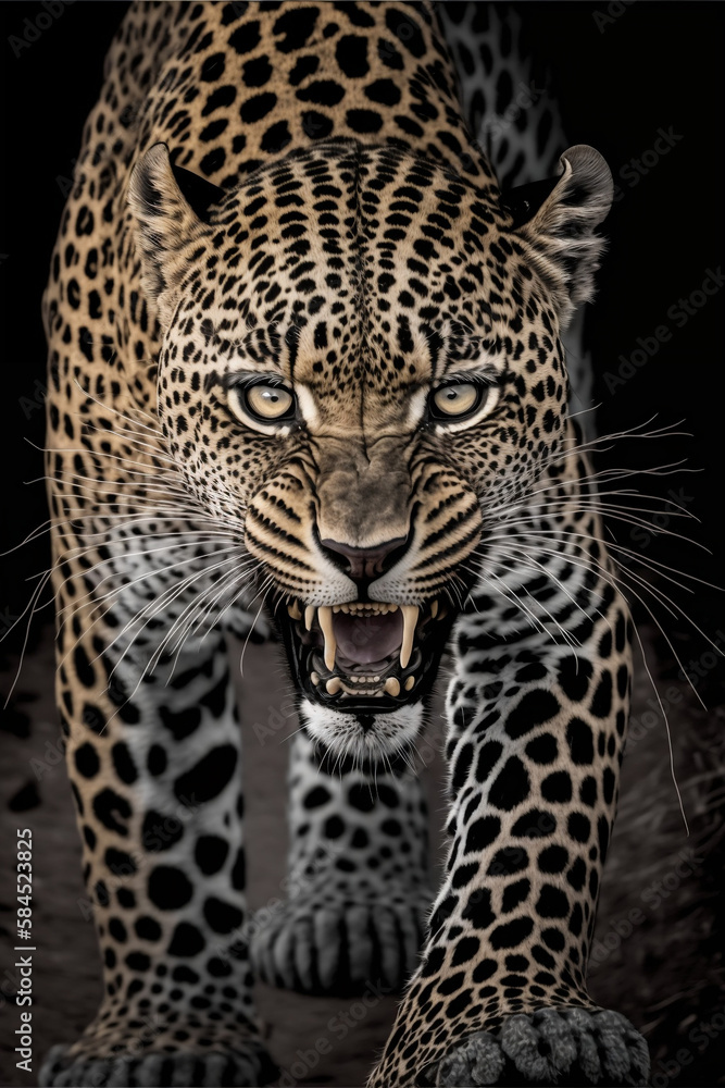 Fototapeta premium spotted leopard in attack mode