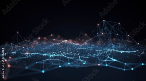 abstract background with line wave connection link internet, digital technology network concept wallpaper, red blue dark base gradient spectrum shooting stars short, generative ai