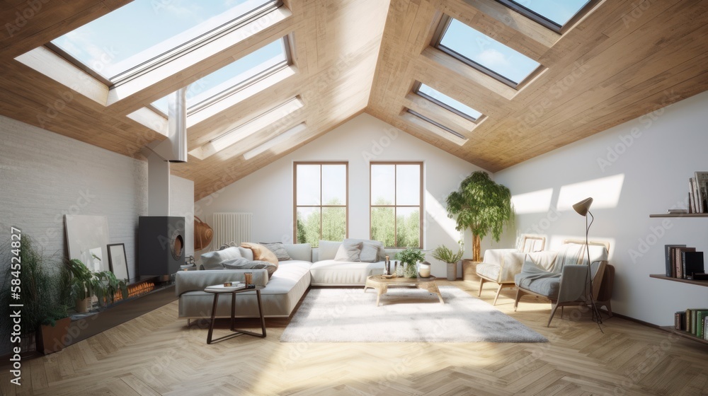 home interior design living area modern natural style wooden furniture and element sunrise morning day time , image ai generate home interior design living area modern natural style wooden furniture and element sunrise morning day time , image ai generate