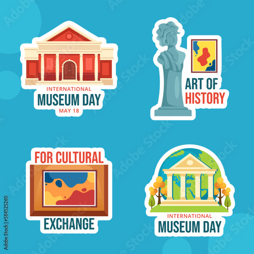 International Museum Day Label Flat Cartoon Hand Drawn Templates Background Illustration