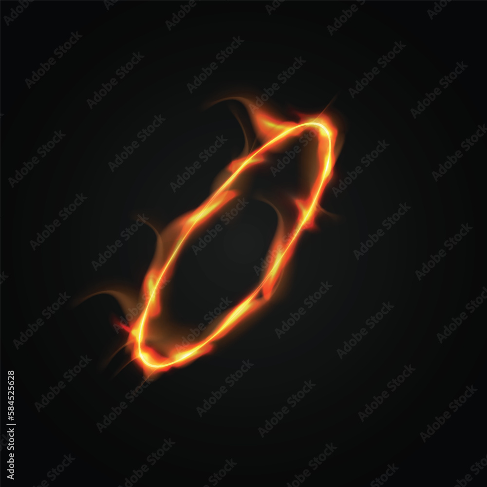 Fototapeta premium Abstract circle light with fire effect on black background