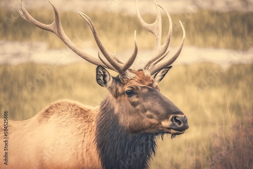 Elk captured at Prince Albert National Park's selective focus lens in Saskatchewan, Canada. Generative AI photo