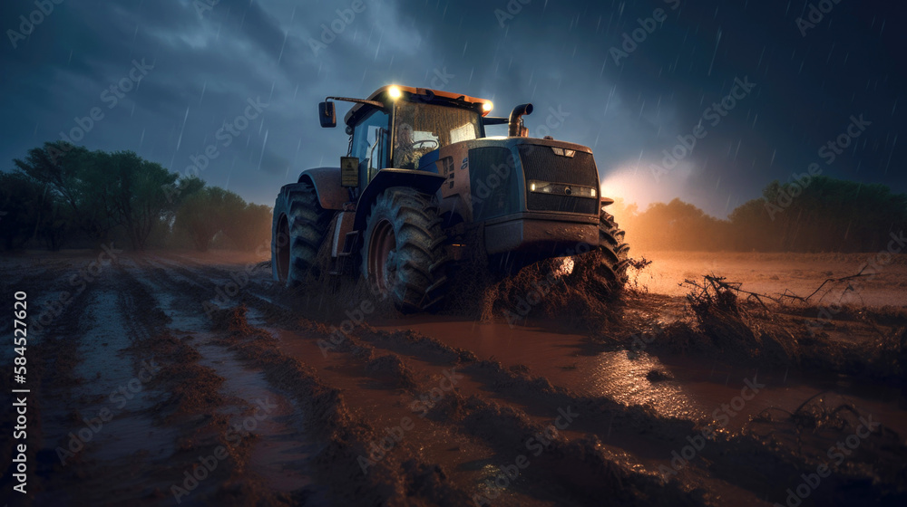 Modern tractor working in the field. Generative AI Modern tractor working in the field. Generative AI