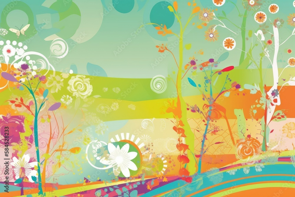 Spring Scrapbook Scrapbooking Background with Flowers Nature Floral Butterfly Plants Sky Pattern Decoration Illustration Spring Scrapbook Scrapbooking Background with Flowers Nature Floral Butterfly Plants Sky Pattern Decoration Illustration