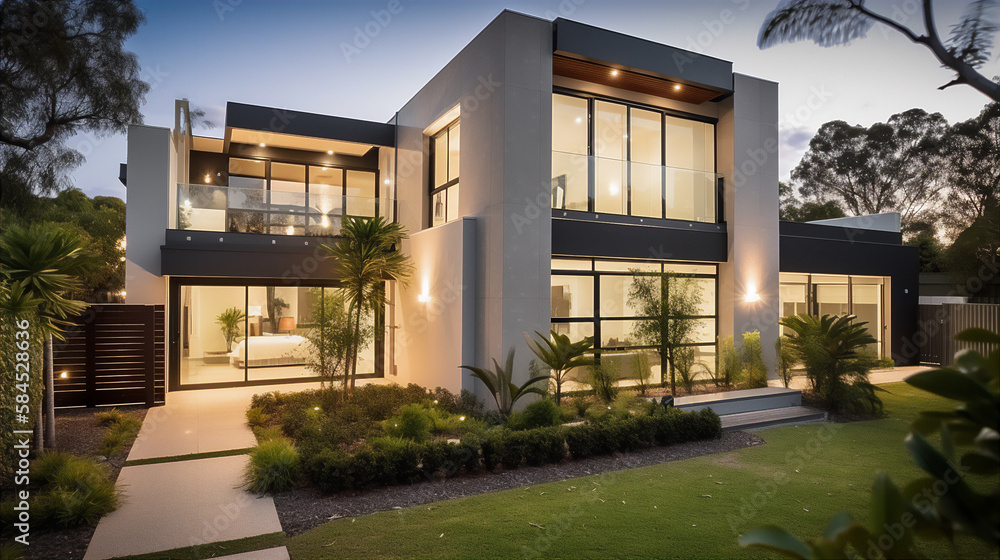 A contemporary Australian home or residential building front yard. Generative AI