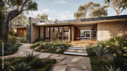 A contemporary Australian home or residential building front yard. Generative AI