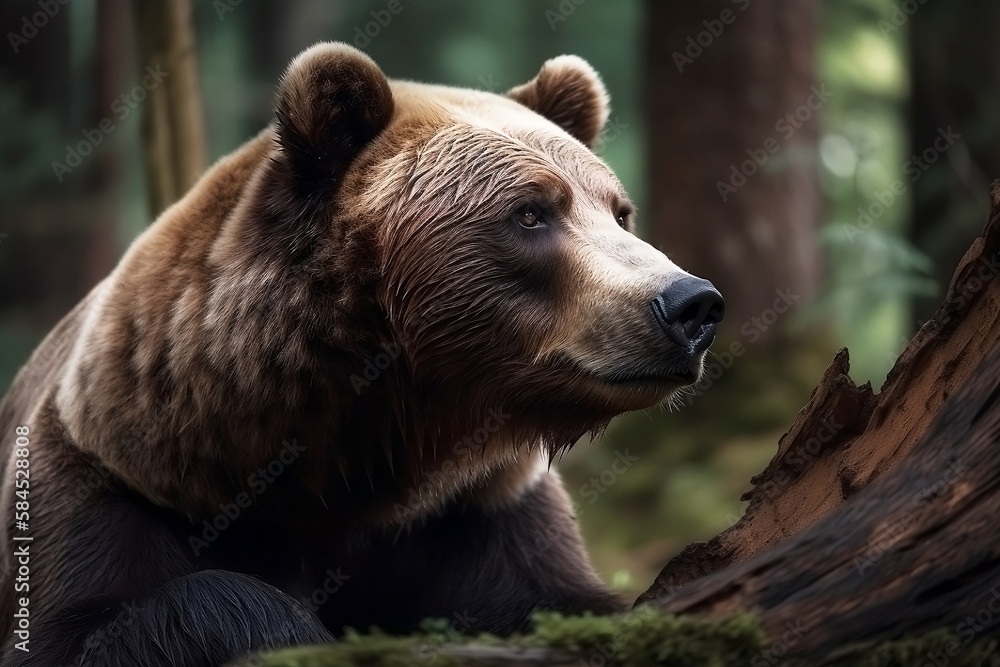 Close up of a Brown Bear in the Spring Wilderness Forest Background