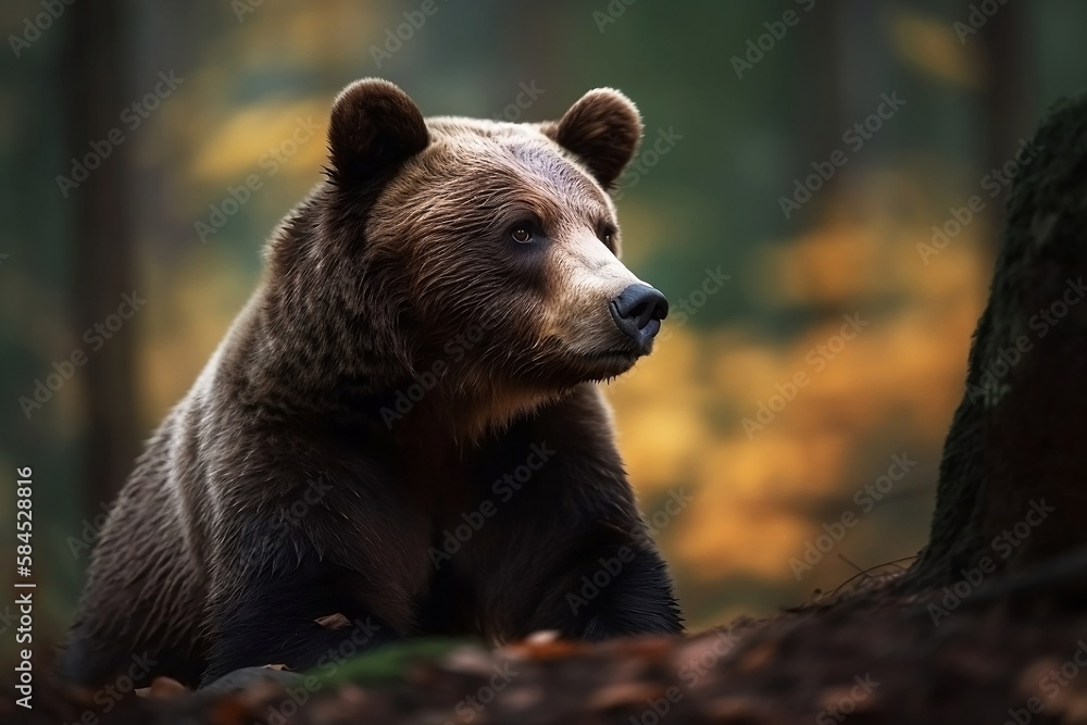 Close up of a Brown Bear in the Spring Wilderness Forest Background Close up of a Brown Bear in the Spring Wilderness Forest Background