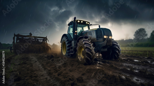 Modern tractor working in t...