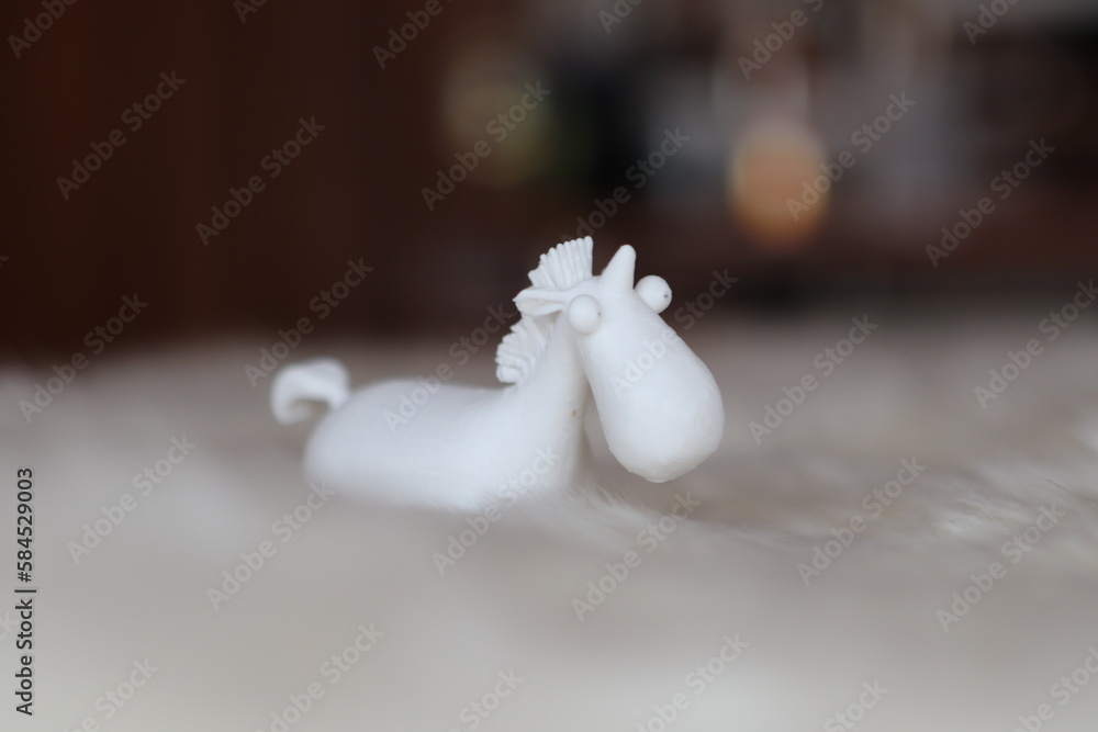 3d printed white unicorn on white fur 3d printed white unicorn on white fur