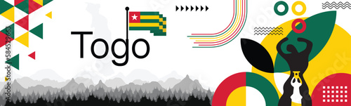 Togo Independence day Banner with map, flag colors theme background and geometric abstract retro modern red, yellow and green design. illustration banner design template.