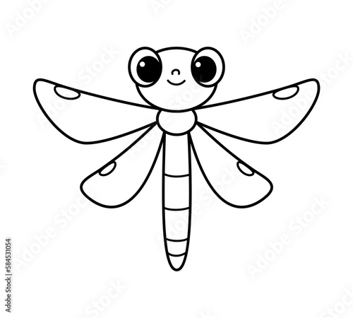 Cute Dragonfly Coloring Page Cartoon Vector Illustration