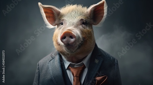 Pig in suit: Studio Shot of a Pig in Business clothes, Mixing Professional and Animal portrait concept in 8K created with generative ai technology