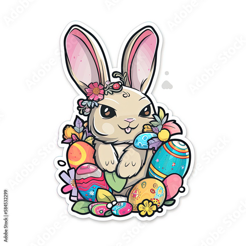 Earthy Graffiti Easter: A Charming Bunny and Colorful Eggs Sticker