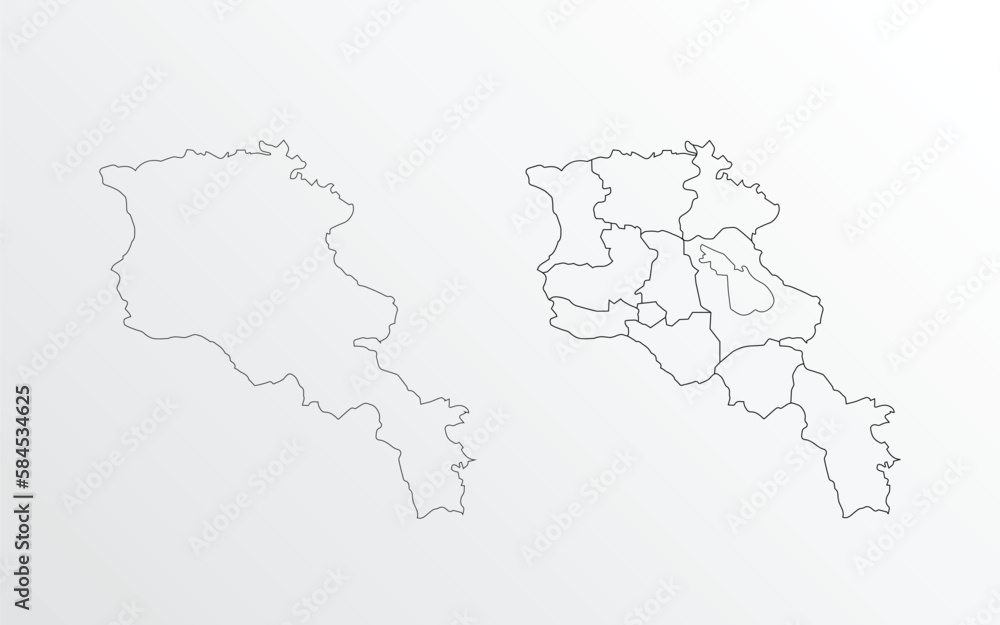 Black Outline vector Map of Armenia with regions