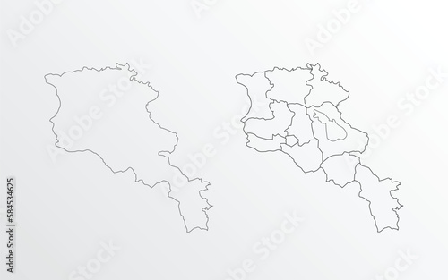 Black Outline vector Map of Armenia with regions