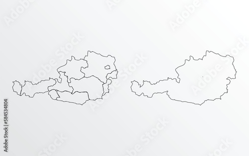 Black Outline vector Map of Austria with regions