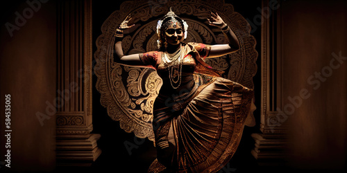 A beautiful abstract image of a bharatanatyam dancer, generative AI photo