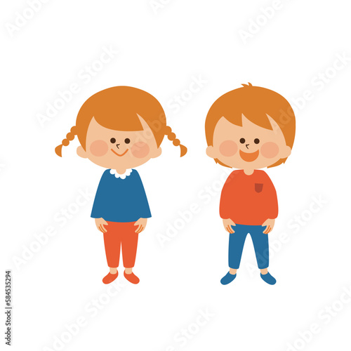 男の子と女の子の子供　イラスト素材