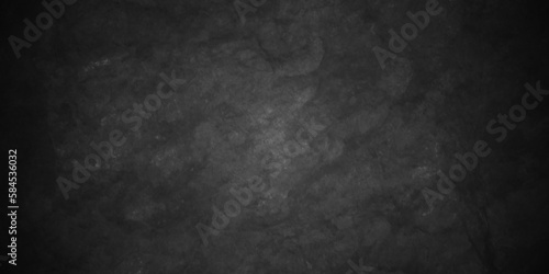 Old black grunge wall texture cement dark black gray backdrop background. dark black background texture with black vignette in old vintage textured border design.