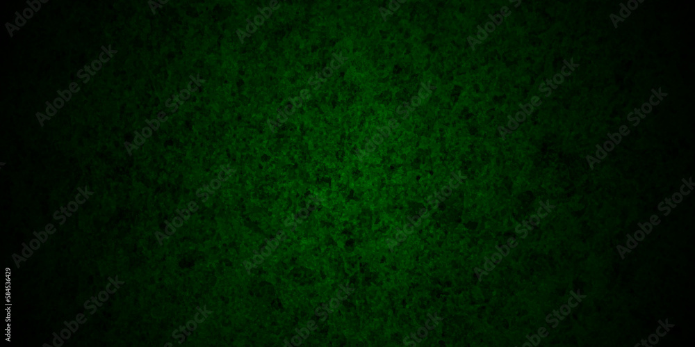 Dark green grunge background texture with black vignette in old vintage textured backdrop border design. Dark green Stucco Texture Background. 